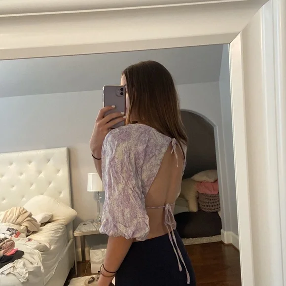 Skylar and Madison Cropped Blouse with Bow - Picture 5 of 6